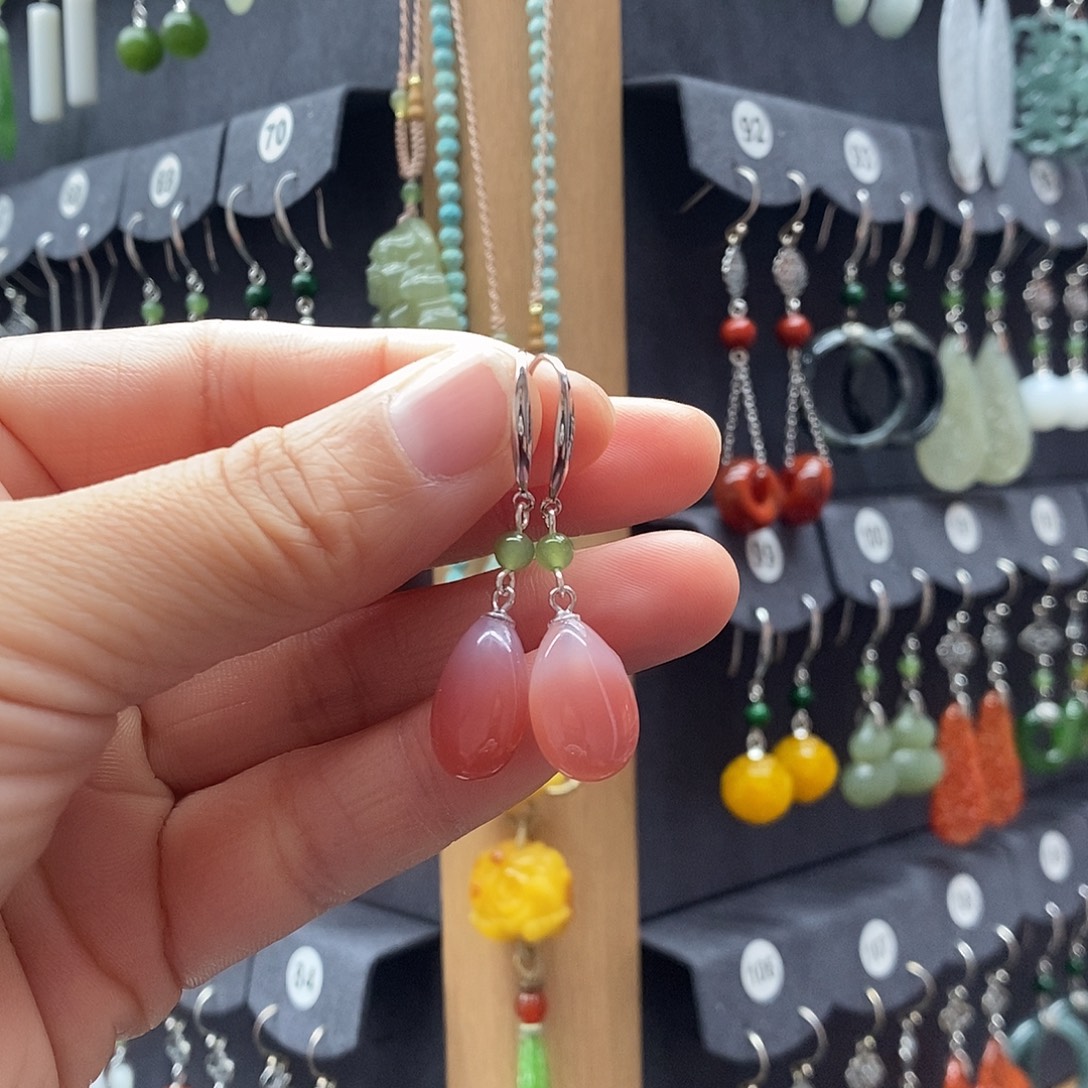 玛瑙/玉髓银S925镶嵌耳坠