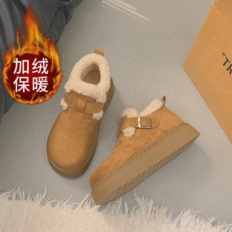 勃肯鞋女大棉厚绒2025年秋冬新款厚底松糕一脚蹬博肯鞋防滑雪地靴