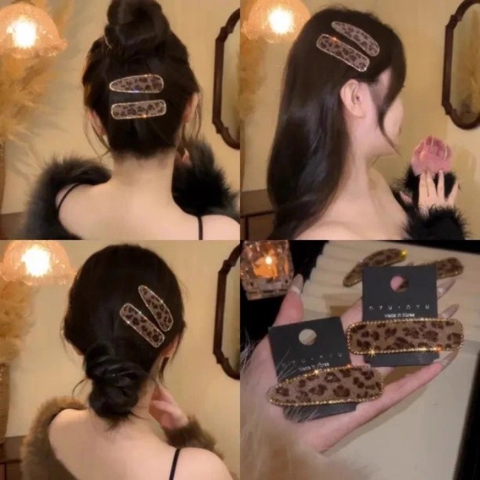 韩国轻奢秋冬豹纹发夹高端气质刘海夹新款无痕水钻豹纹bb夹碎发夹