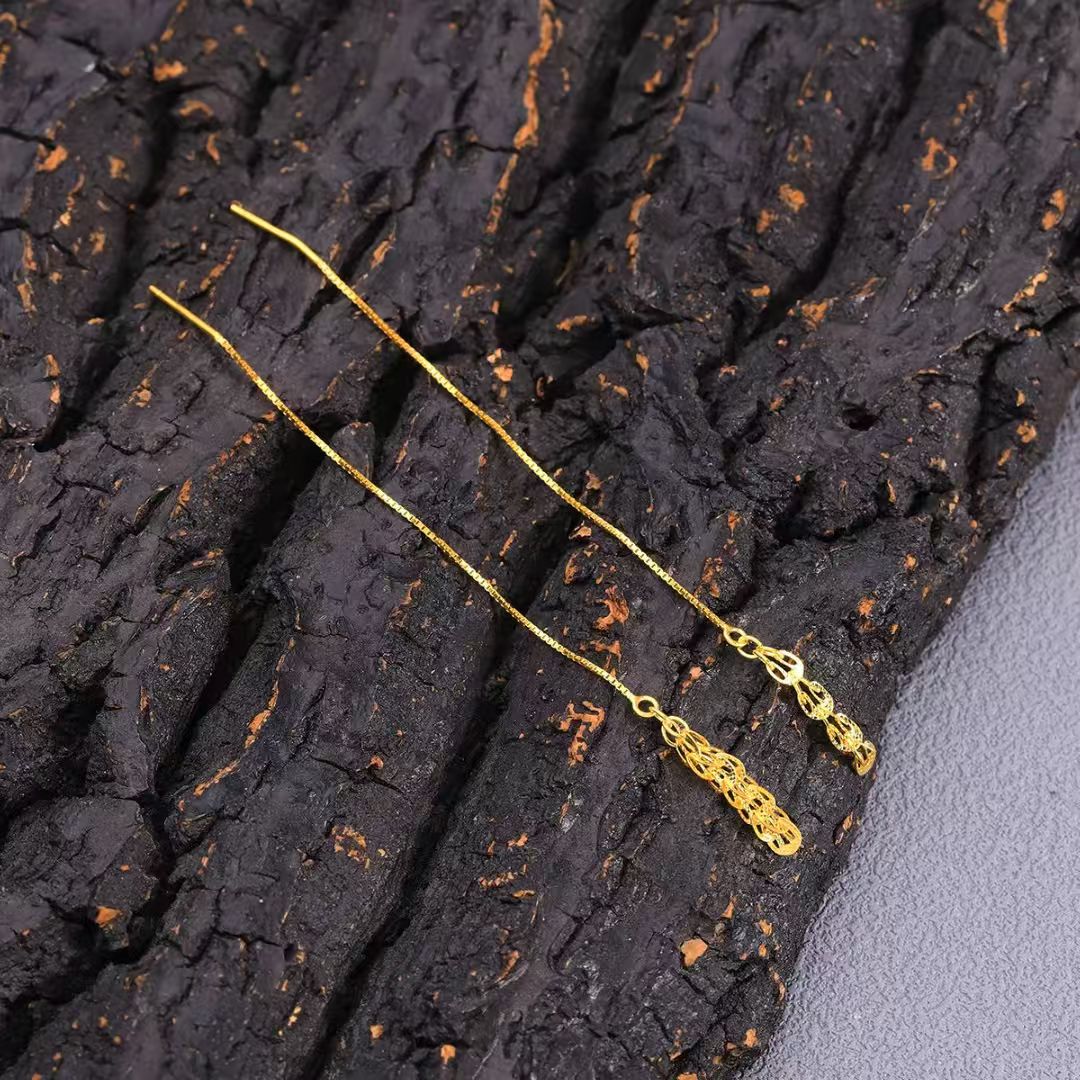 足银耳饰 黄色凤尾耳线足银990