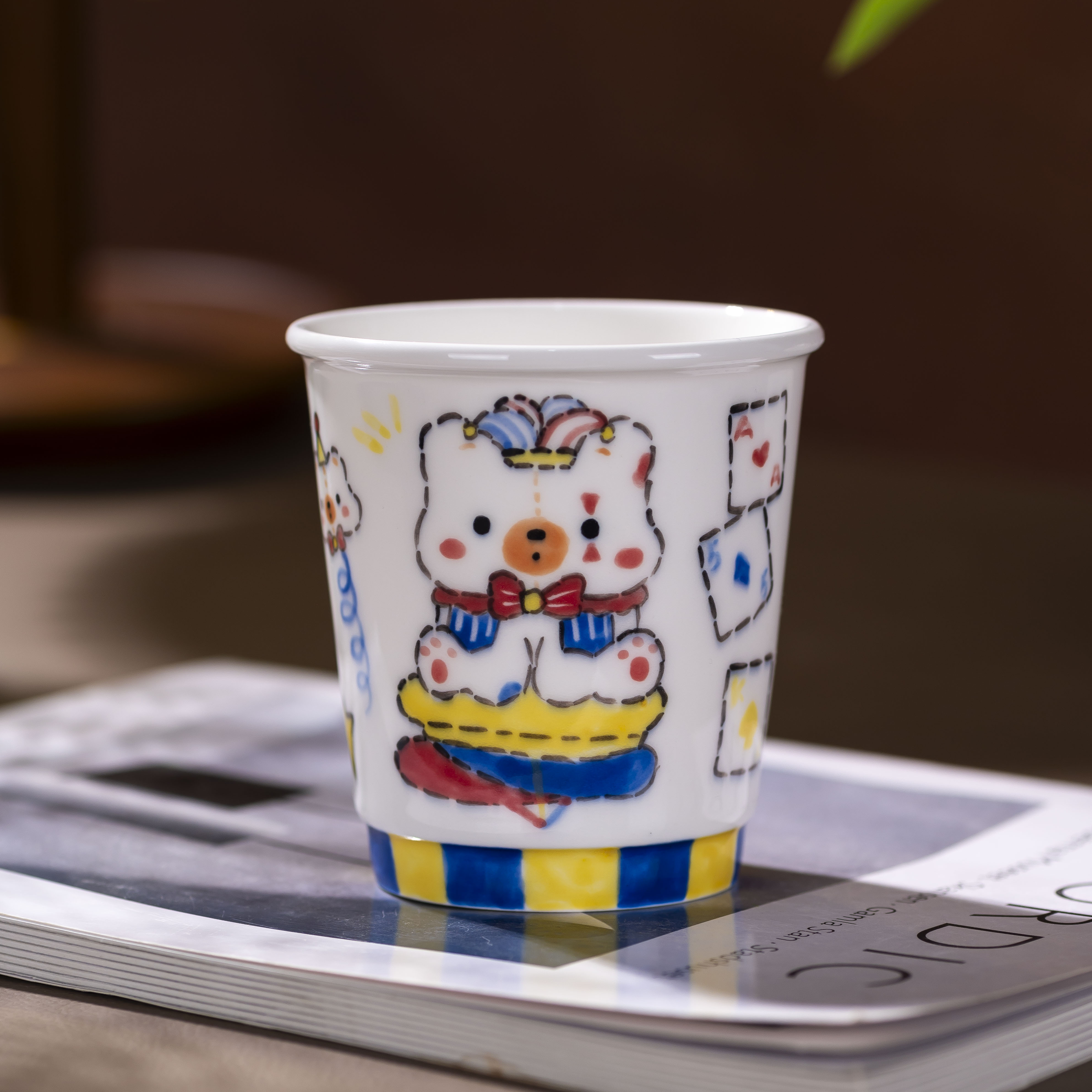 景德镇手工手绘高温釉下彩可爱彩色小熊可乐杯家用主人杯