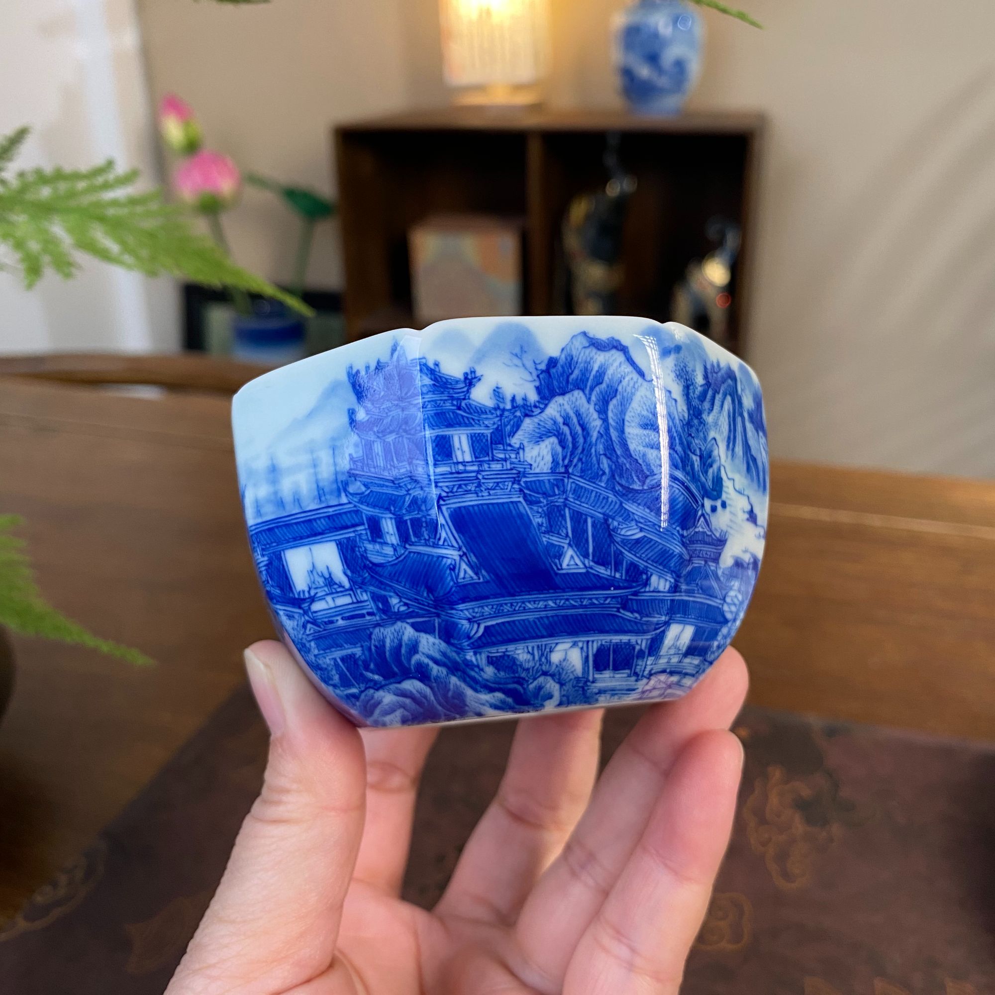 【九茗珍藏】亭台楼阁八方杯 景德镇纯手工手绘茶器茶具