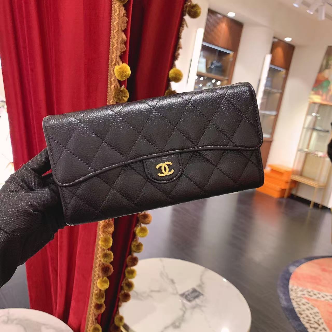 95新 Chanel/香奈儿 cf长款钱包黑金荔枝牛皮/其他/87346503
