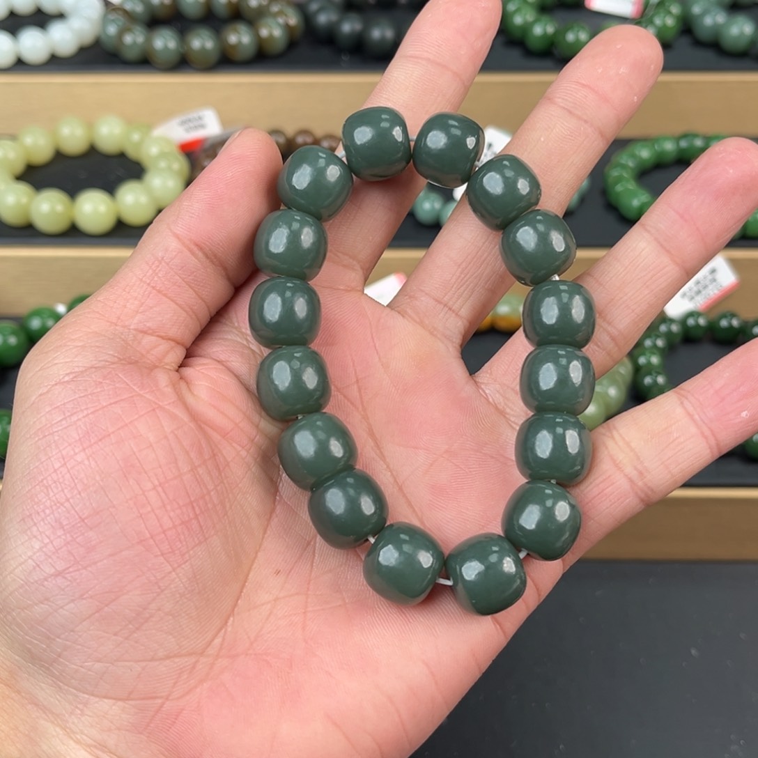 和田玉手链未镶嵌纯天然新疆和田玉且末蓝14mm