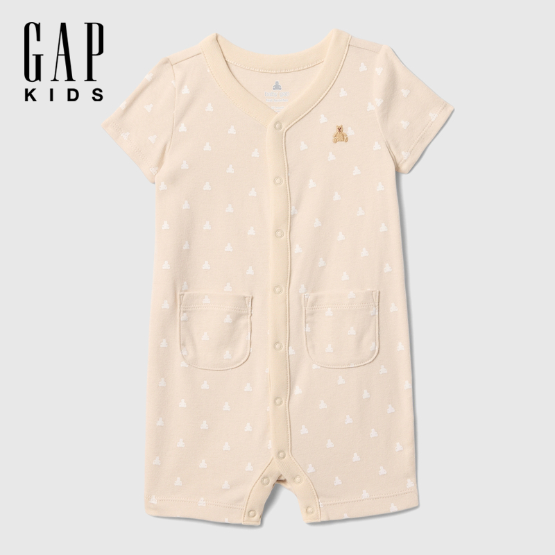Gap婴儿2025春季新款纯棉布莱纳熊短袖连体衣儿童装包屁衣716064