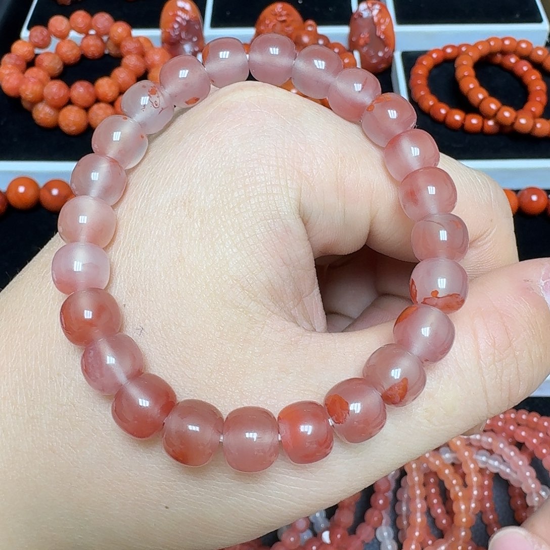 南红玛瑙未镶嵌川料瓦西老邢飘花8.9mm25.3g