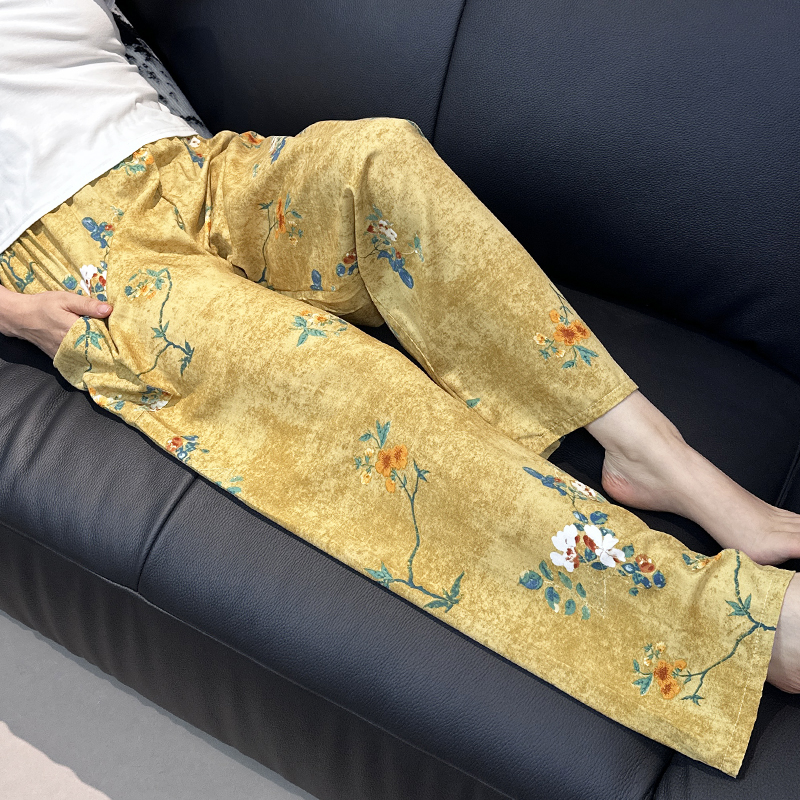 加长大码夏女薄款睡裤棉绸裤绵绸沙滩裤休闲裤家居裤人造棉空调裤