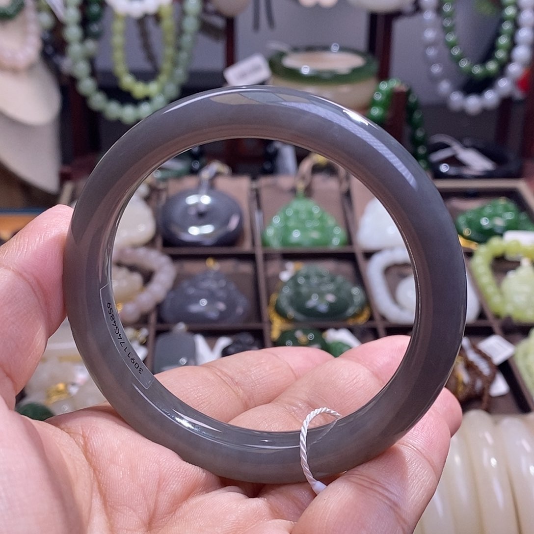 和田玉收藏级烟紫浓紫老矿料高冰手镯58.7未镶嵌