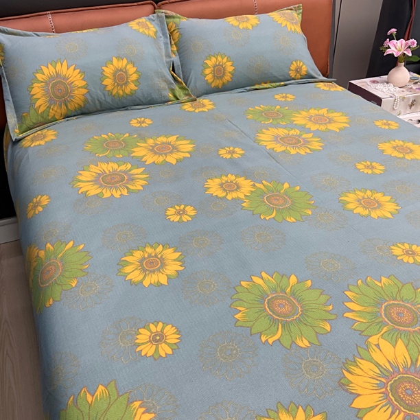 z新品原麻皱皱纱床单（金葵-蓝）舒适透气四季款柔软