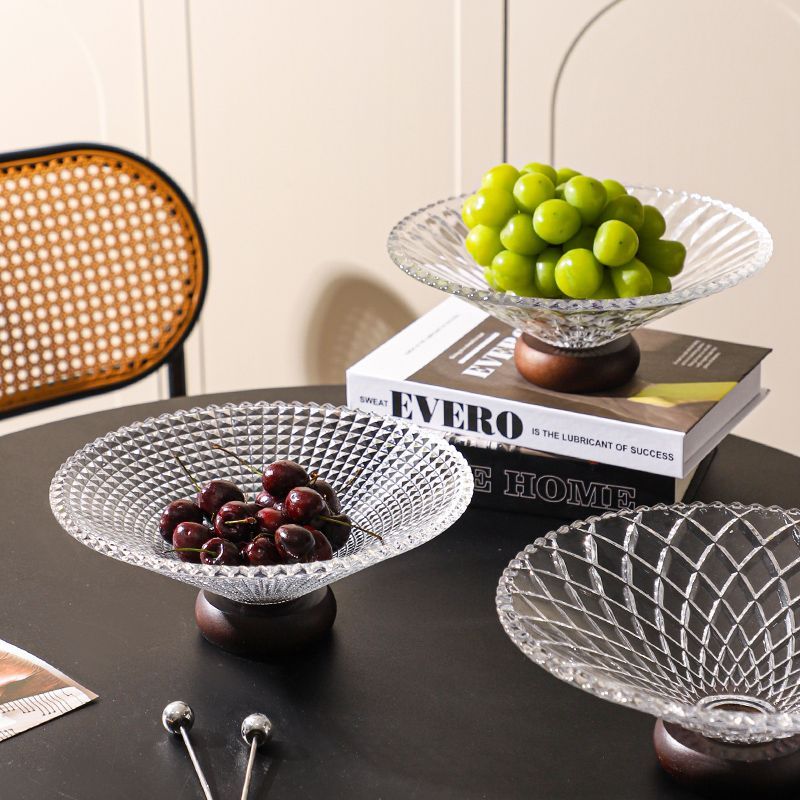 斗笠高脚玻璃水果盘高级感家用客厅茶几摆件大容量干果盒糖果盘子