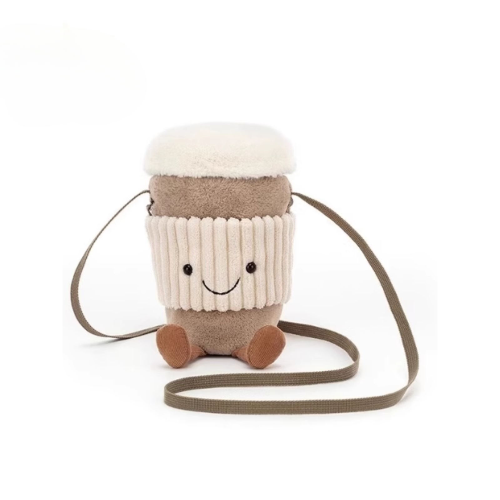 英国咖啡包棕色斜挎包包咖啡杯单肩包玩偶送男女生