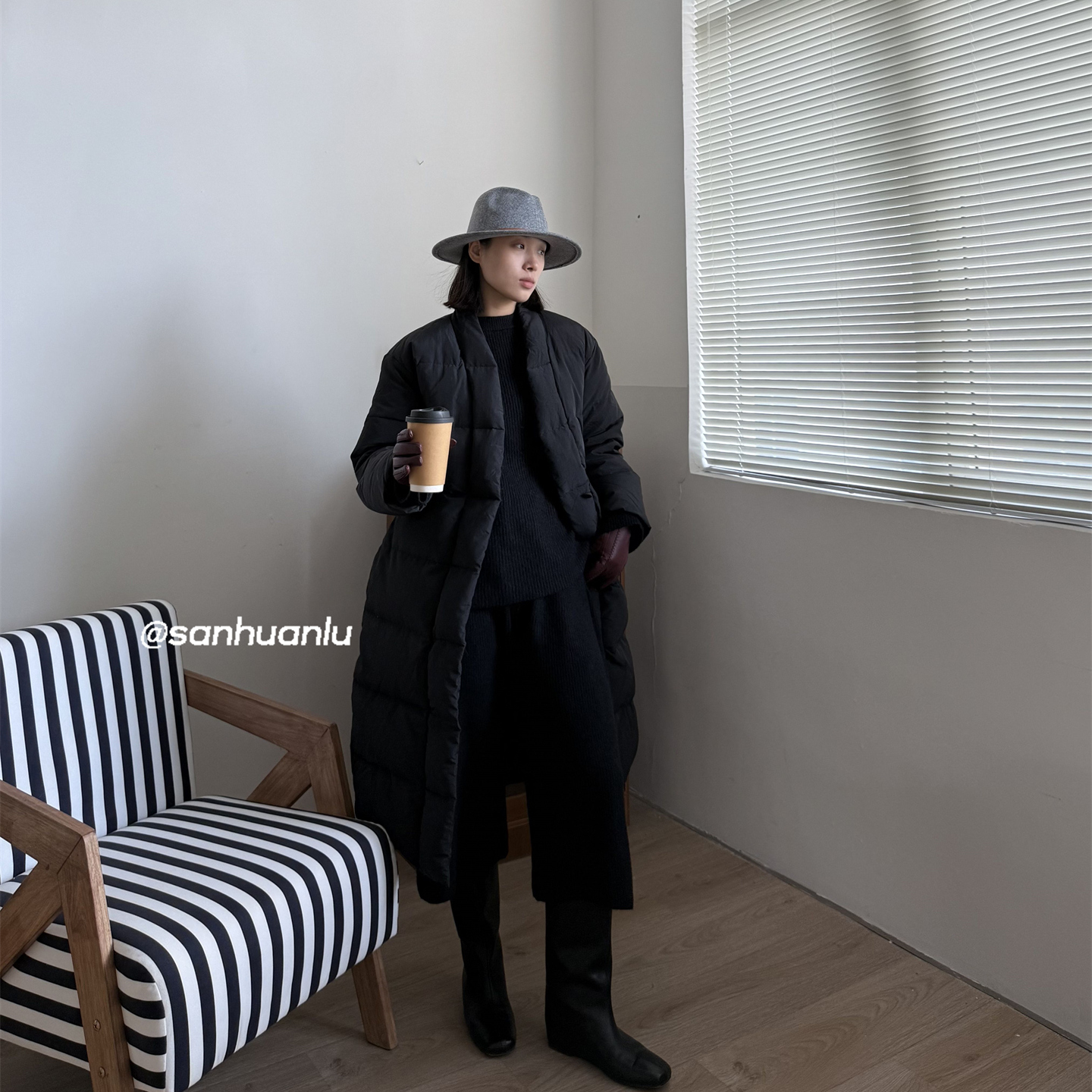 三环路气质长款棉服小众高级感显瘦冬季保暖外套宽松系带中长款