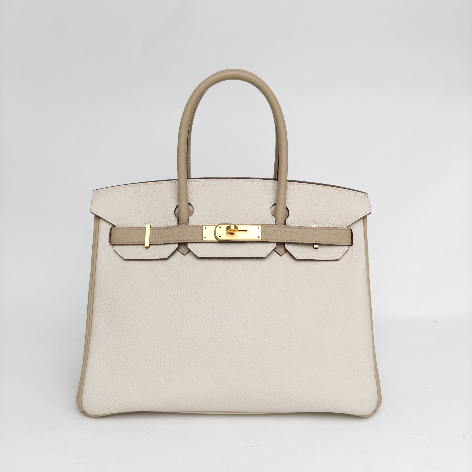 99新 Hermes/爱马仕 【黑黑】Birkin 30 风衣灰拼奶昔白 D刻