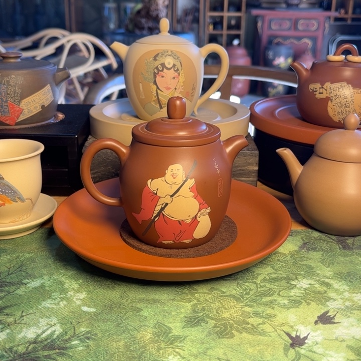 建水紫陶彩填壶特价壶