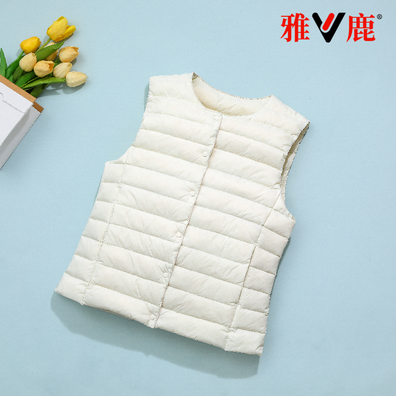 雅鹿2025新款羽绒内胆马甲女秋冬季保暖舒适内搭休闲百搭无领马夹