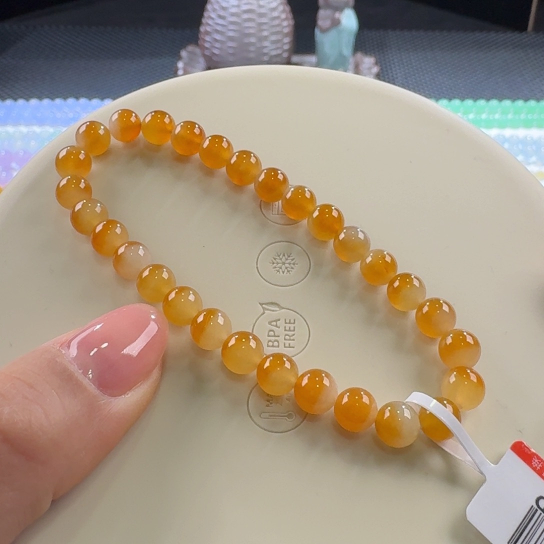 翡翠手链未镶嵌冰胶橘黄单圈6.2mm