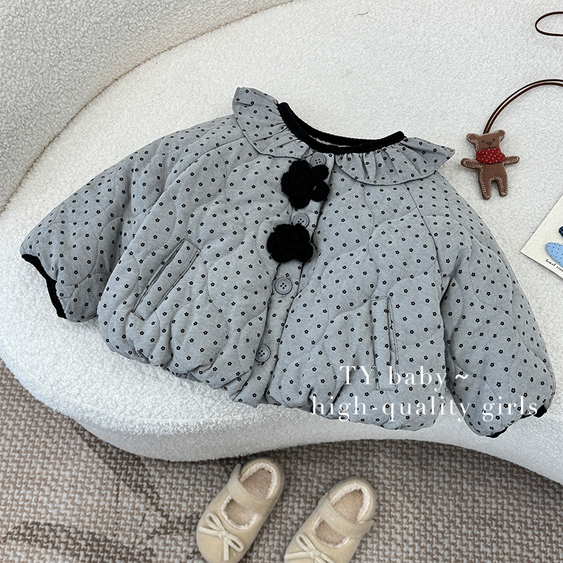 冬装女小童韩版洋气小香风碎花荷叶圆领保暖厚款棉服NNT0043-NX1