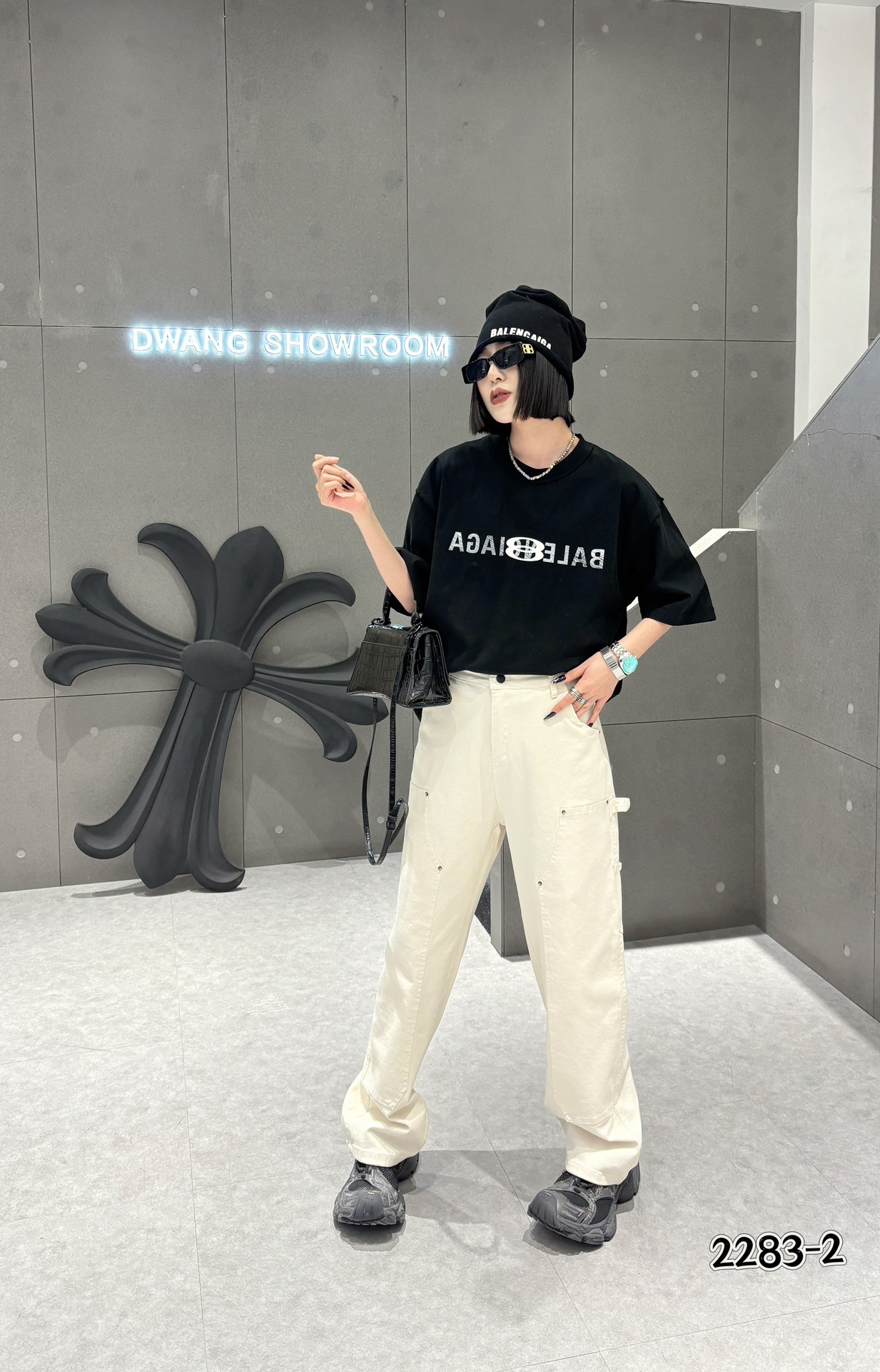 2283双兜横带阔腿裤子宽松遮胯街头洋气大码女装百搭牛仔裤