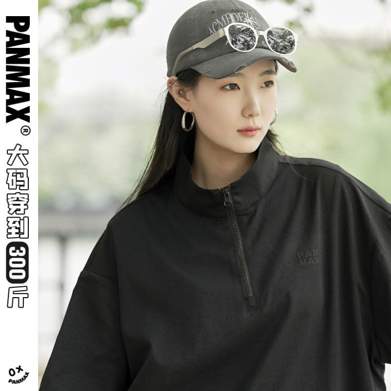 立领拉链拼接短袖衬衫T恤透气孔大码男士宽松运动休闲情侣百搭