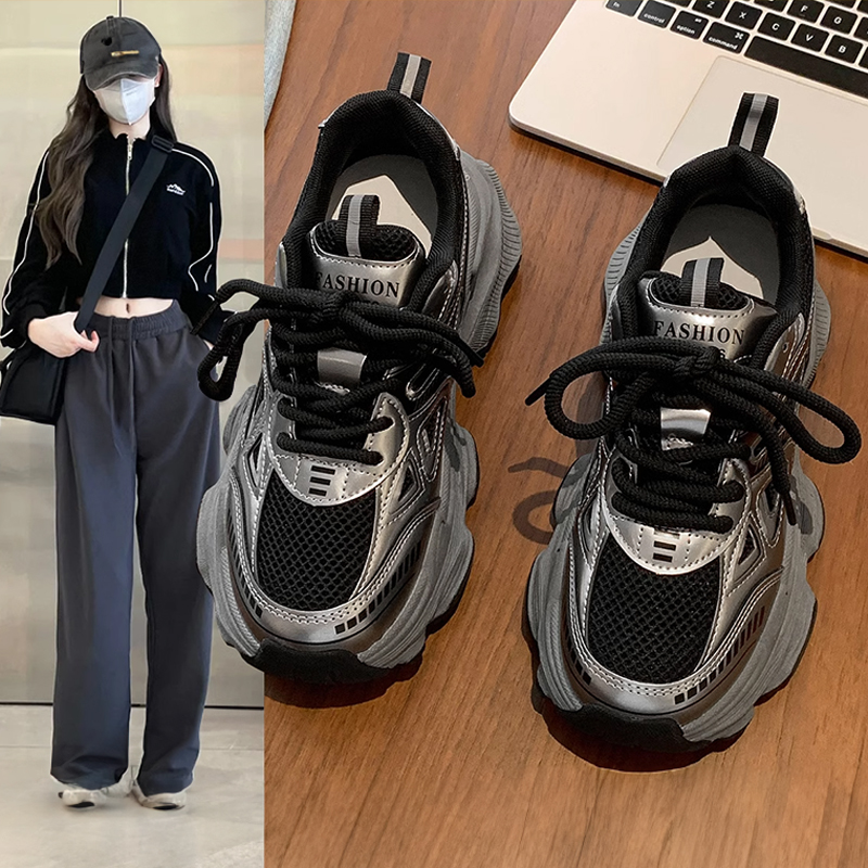 达芙妮集团旗下老爹鞋女2025新款爆款秋冬黑色百搭松糕厚底运动鞋