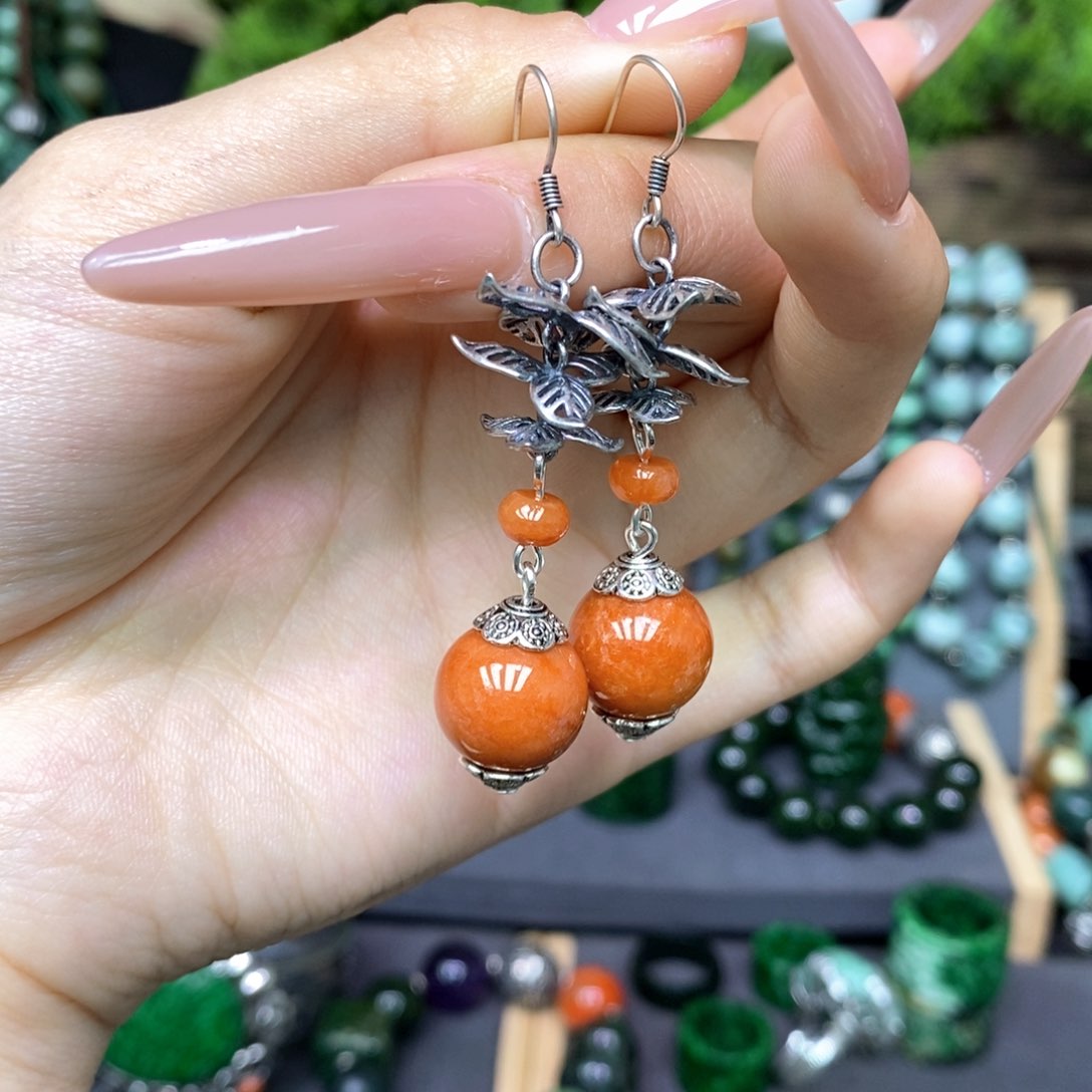 翡翠耳饰银S925镶嵌漂亮美眉