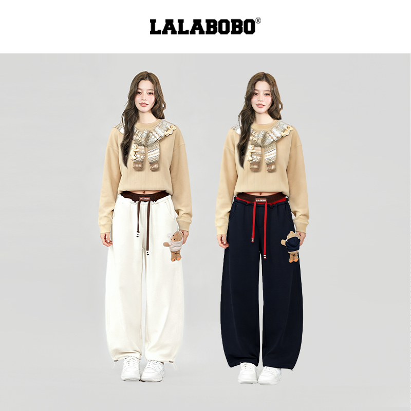 LALA立体熊针织宽松休闲抽绳长裤RBED-WXZC17