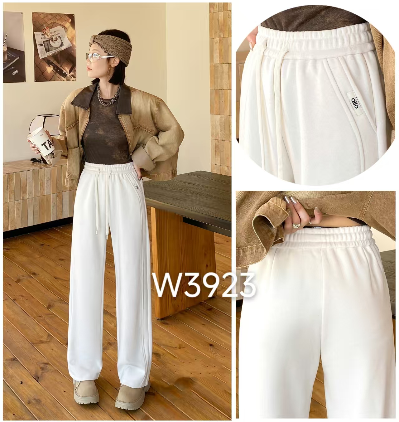 QiQi家 高腰休闲裤白色直筒窄版阔腿裤卫裤阔腿裤显瘦直筒裤