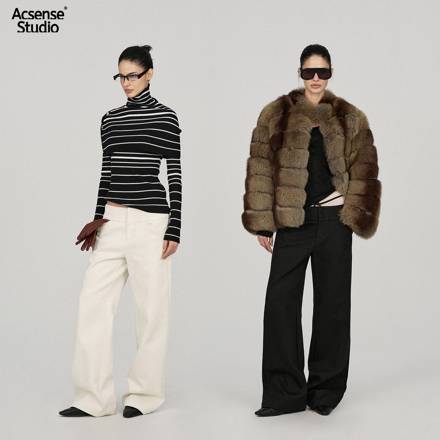 ACSENSE STUDIO 休闲宽腰头挺阔微喇直筒裤