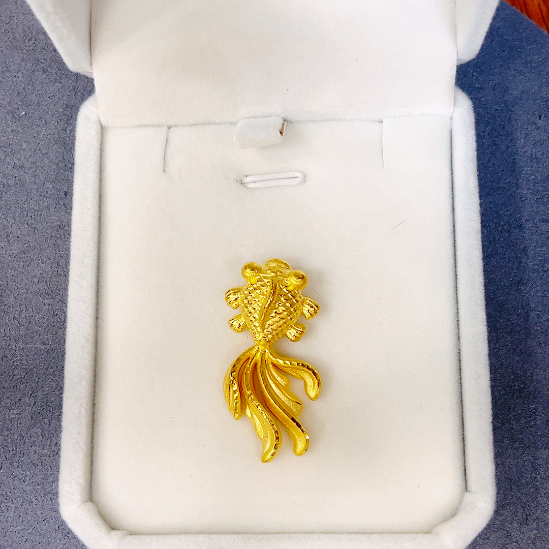 足金999金鱼吊坠➕6金珠