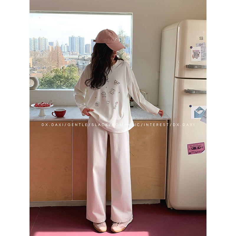 代大喜【萌趣时光】百搭休闲T恤宽松长袖2025春新款洋气衣服女上衣