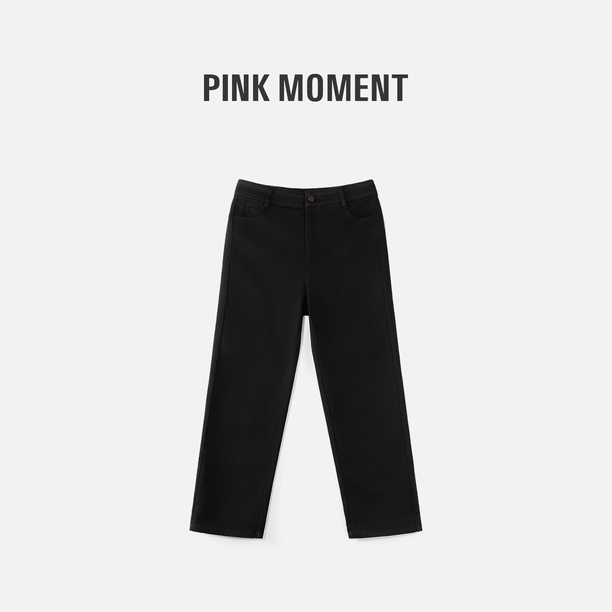 PM 王囡囡 黑色微弹窄版薄绒牛仔休闲直筒吊脚裤  ND1D1858