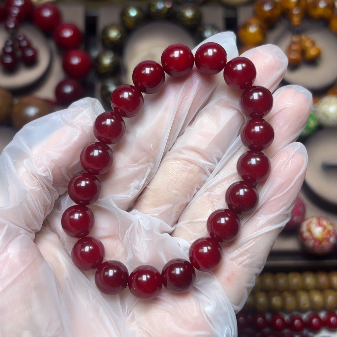 贝壳杉（血龙木）手串/手链10冰种玉化老料车里红