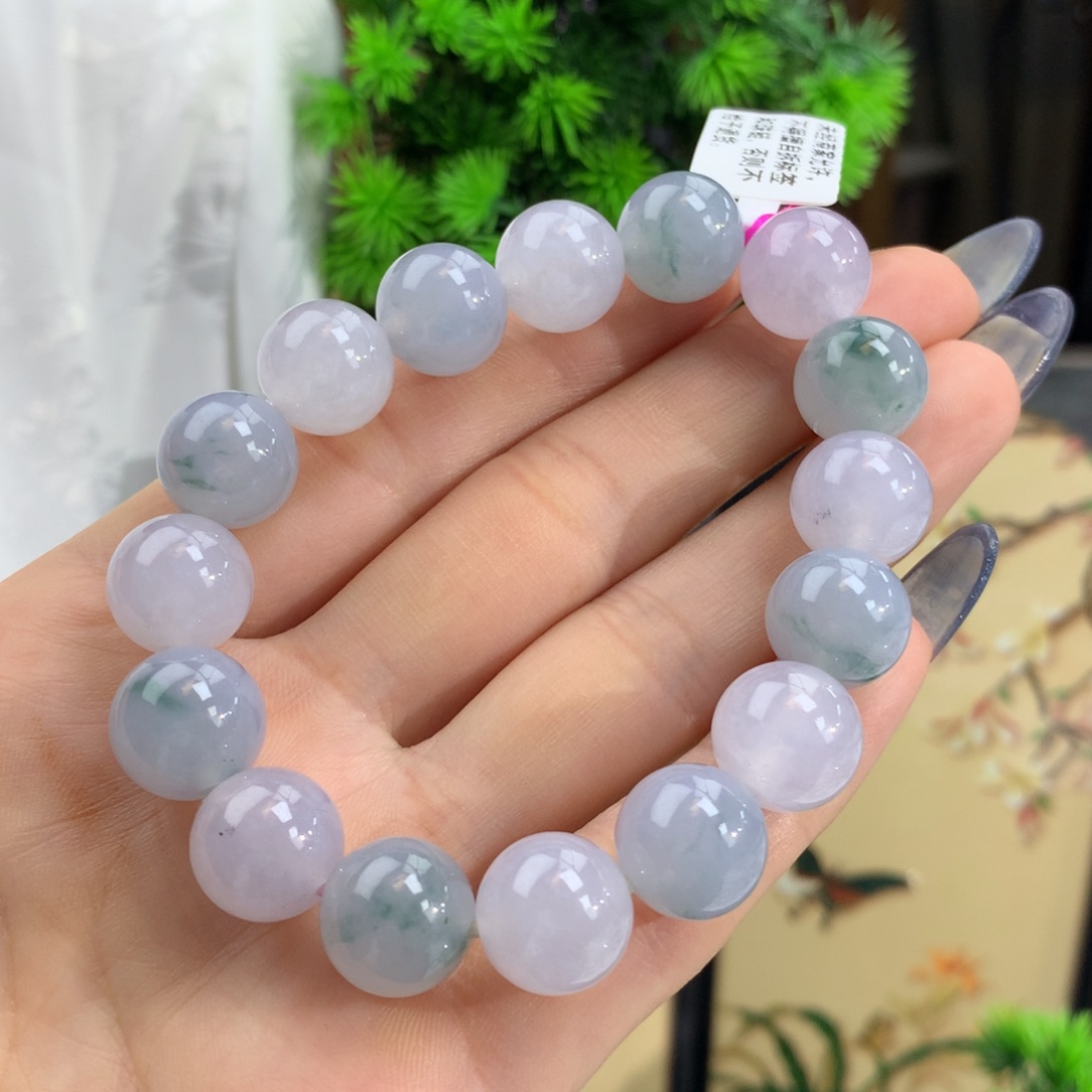 翡翠手链未镶嵌冰胶蓝紫飘花手链卡12.5m m