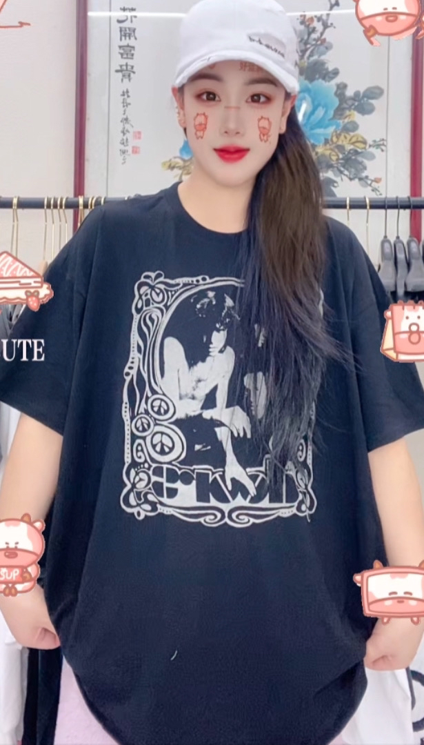 外贸纯棉大码酷男图案黑色T恤