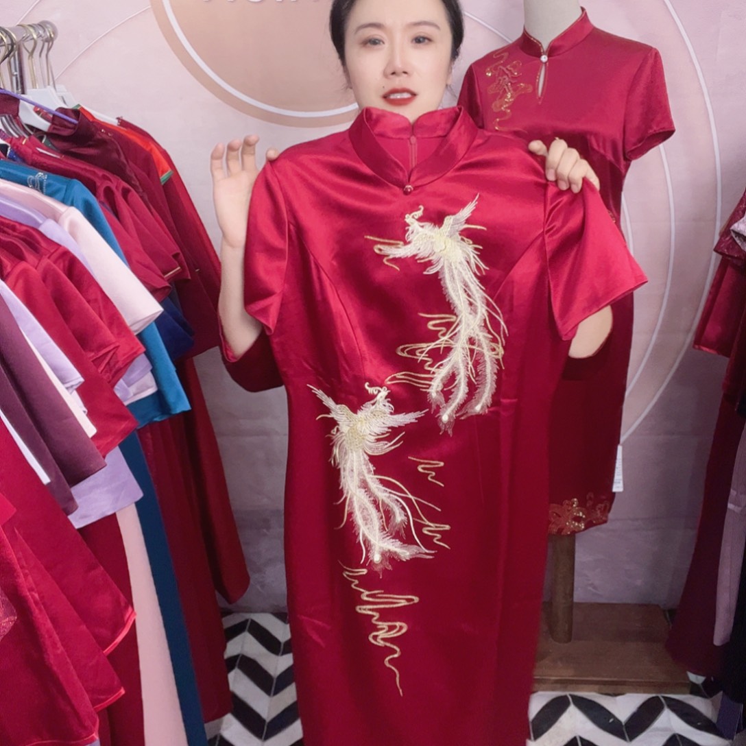 满***妈xl码旗袍连衣裙修身显瘦