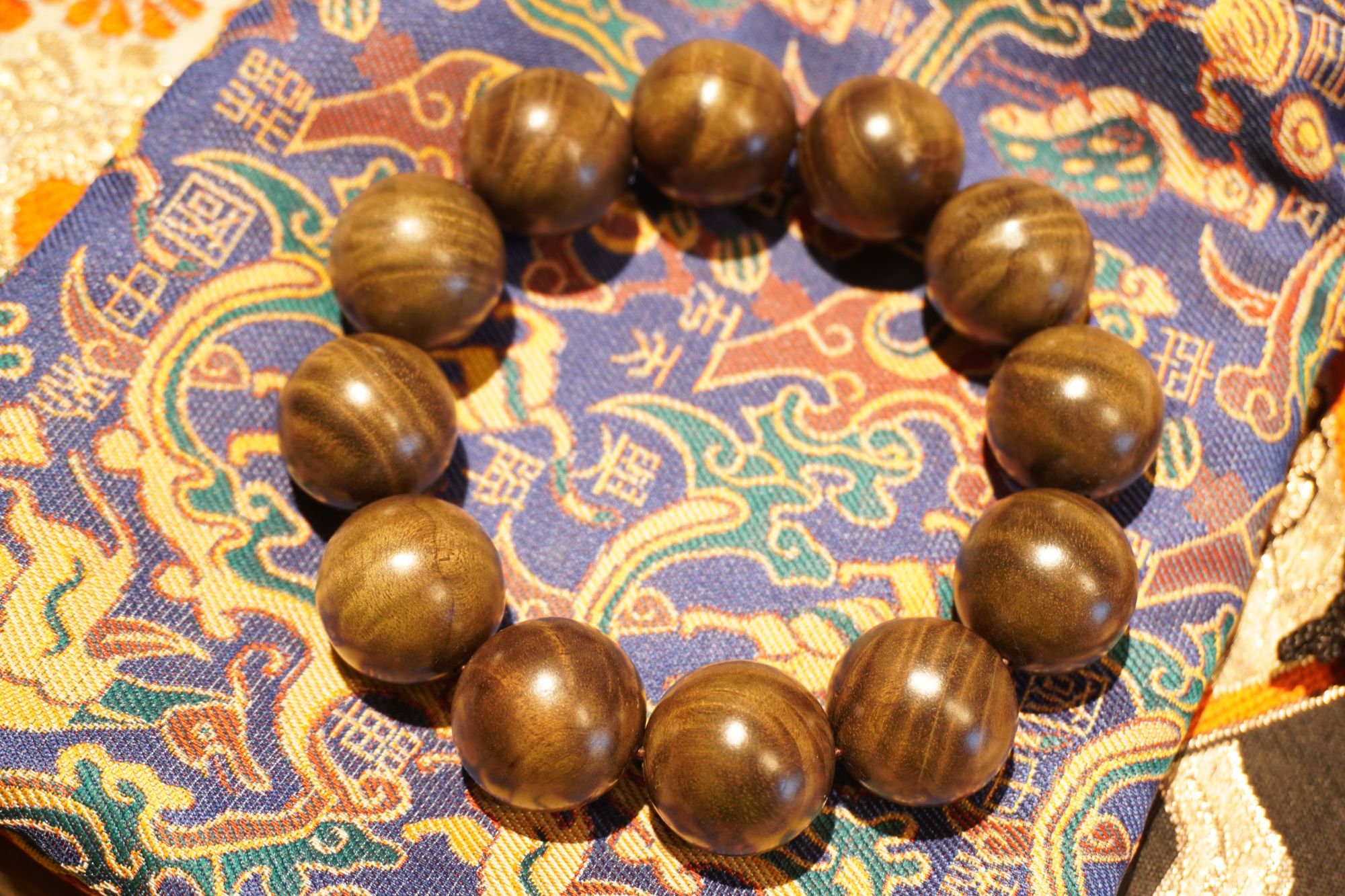 金丝楠乌木绿料西瓜纹 金丝透亮2.0文玩手串