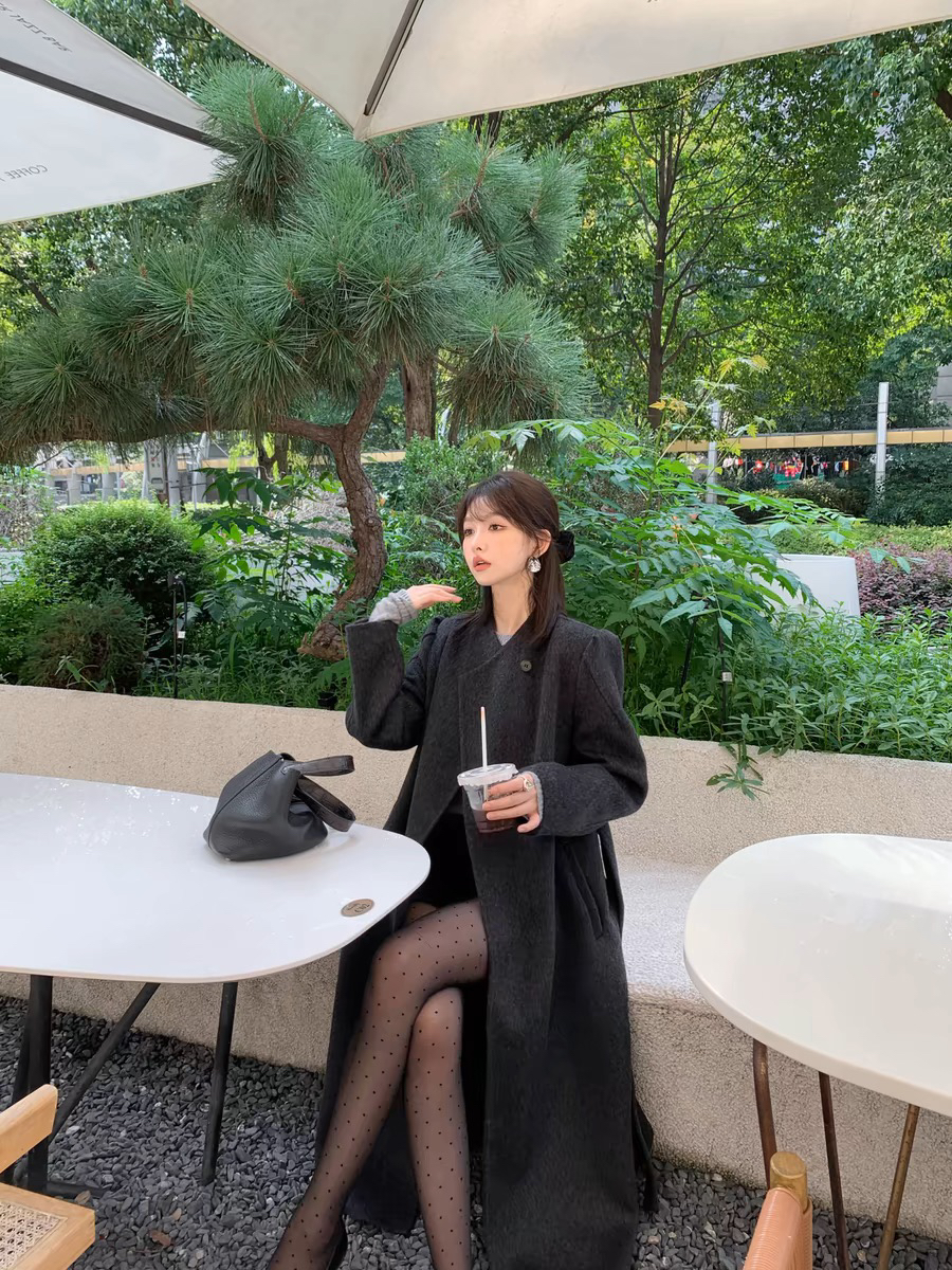 黑色简约高级感双面羊绒大衣女贵气冬季毛呢外套