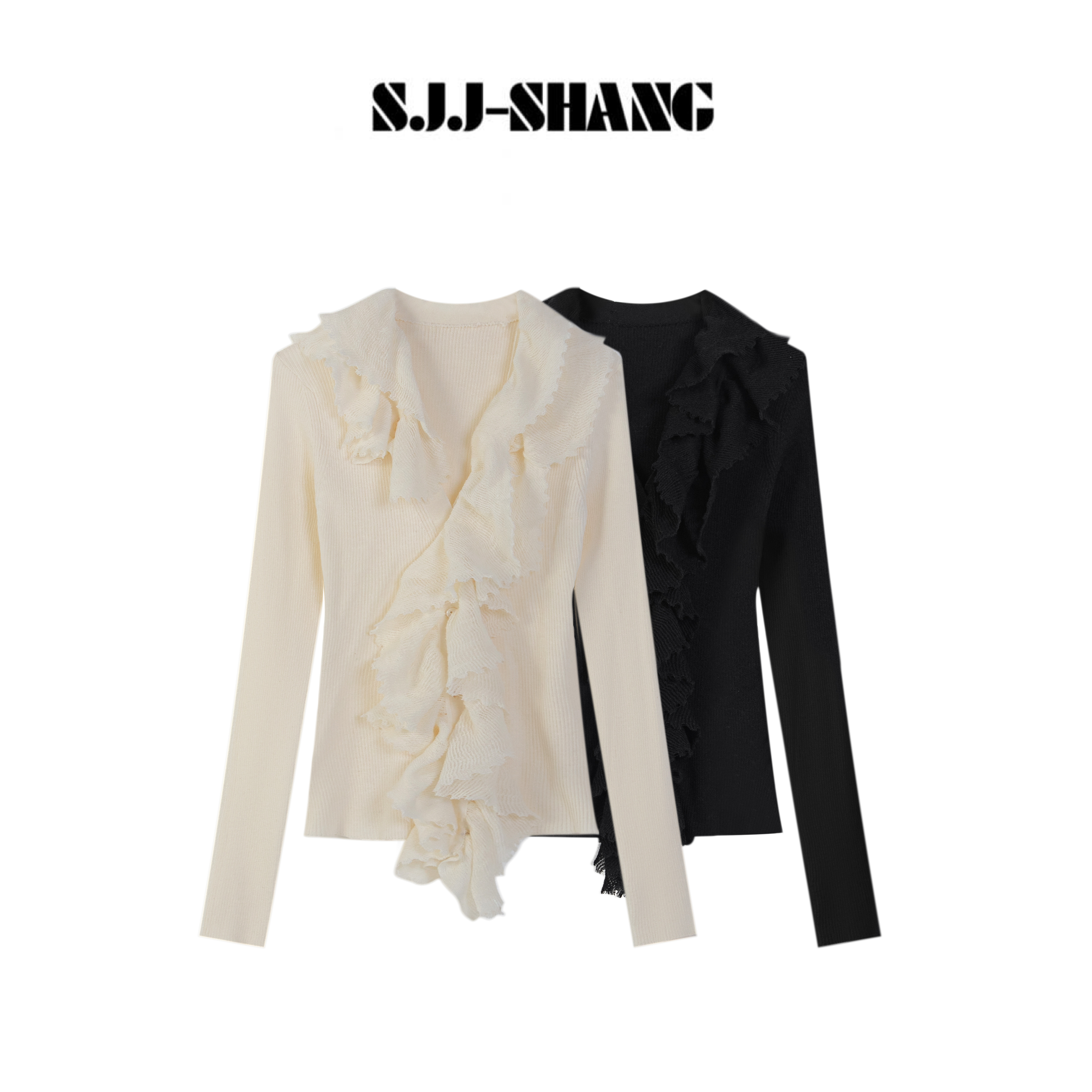 SJJ-SHANG【白墨抚蝶】25早秋重磅莱赛尔花边设计感上衣q135096p