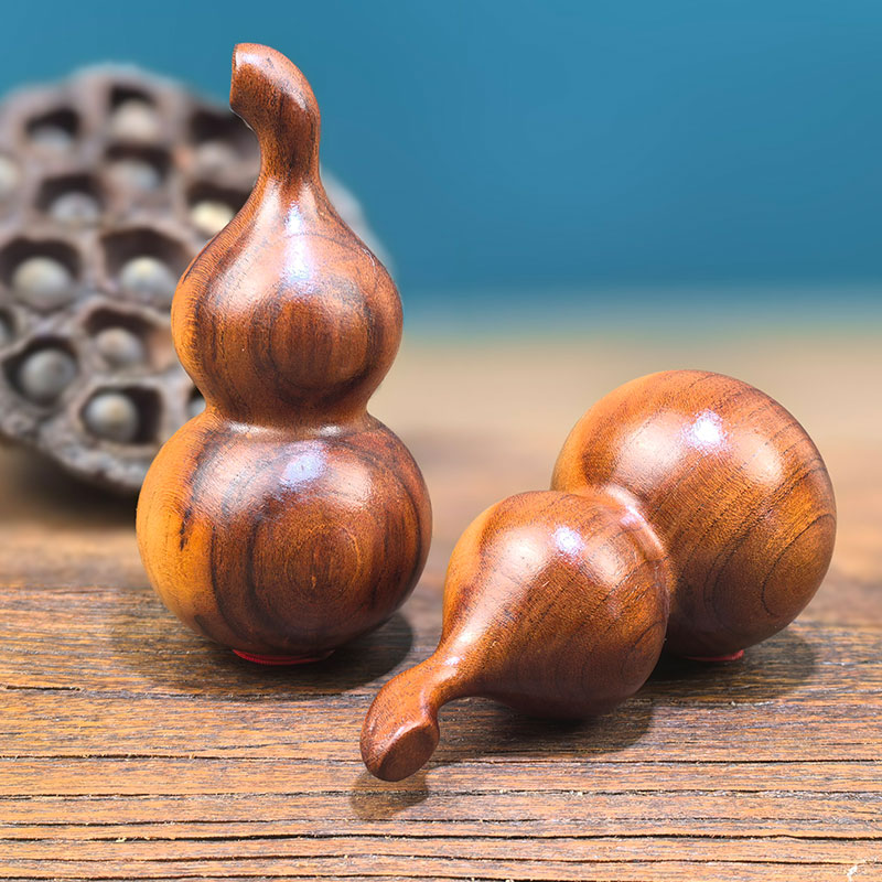 天然雷击桃木葫芦手把件福禄平安摆件（花纹随机发）