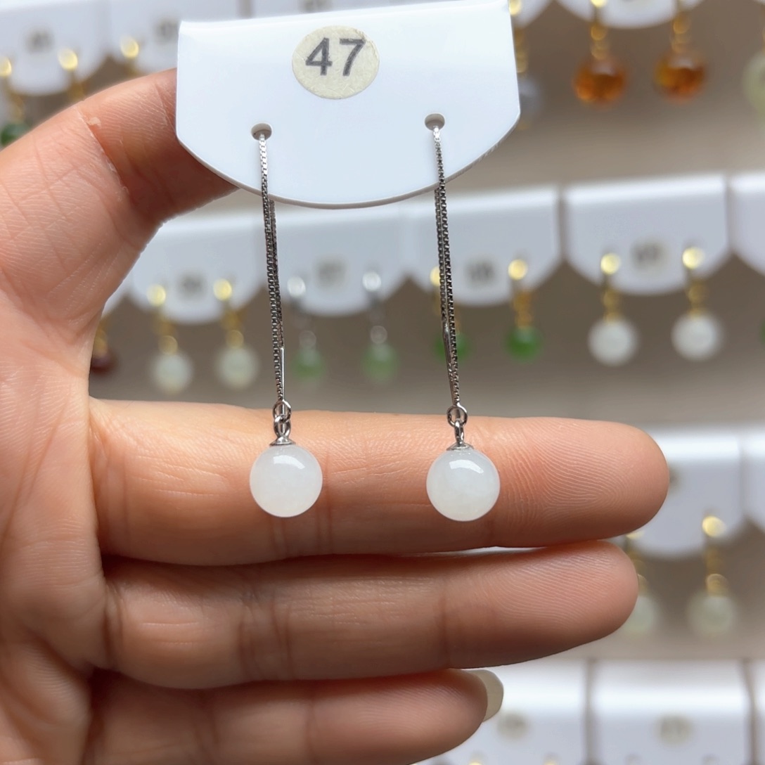 和田玉耳饰银S925镶嵌