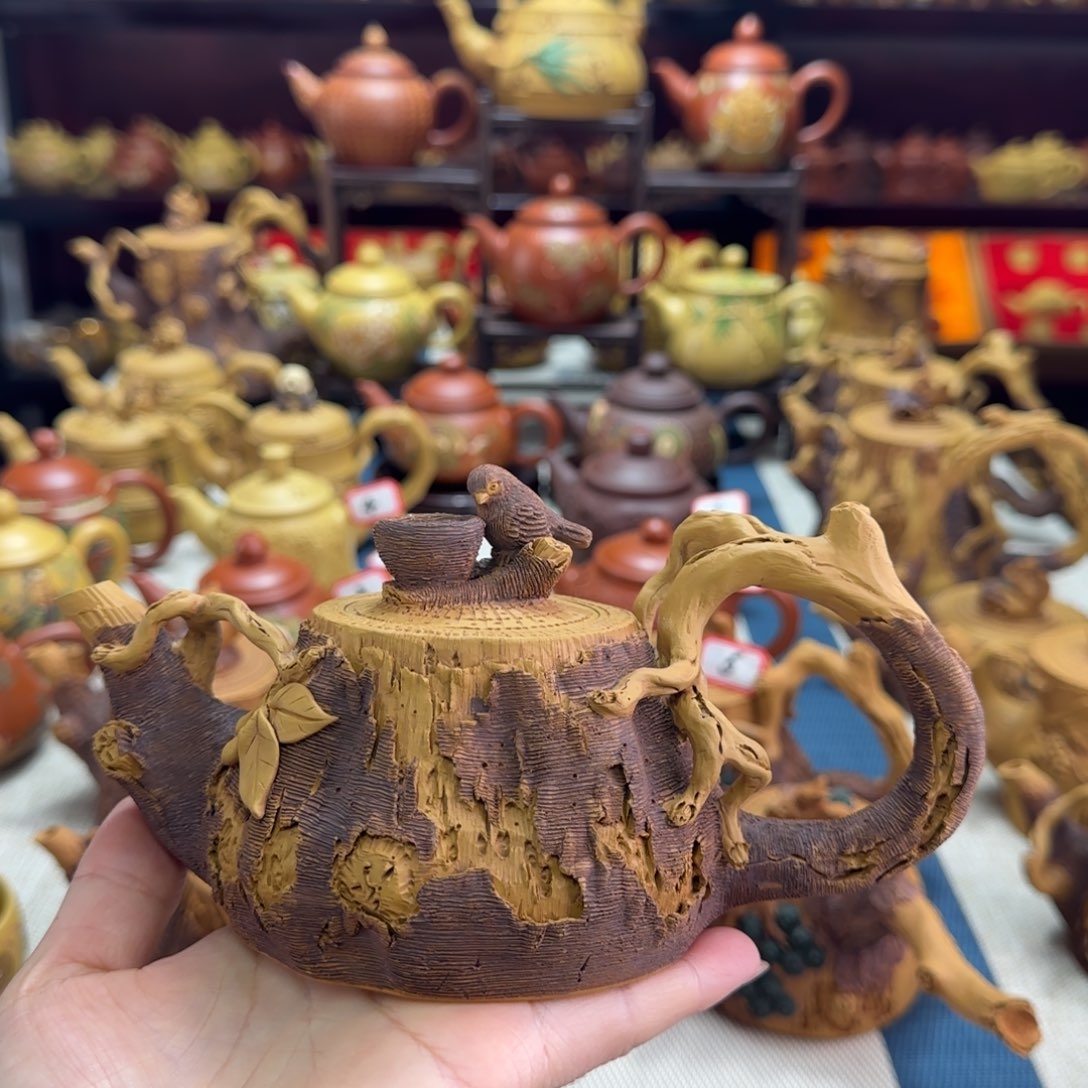 茶壶段泥树桩喜鹊