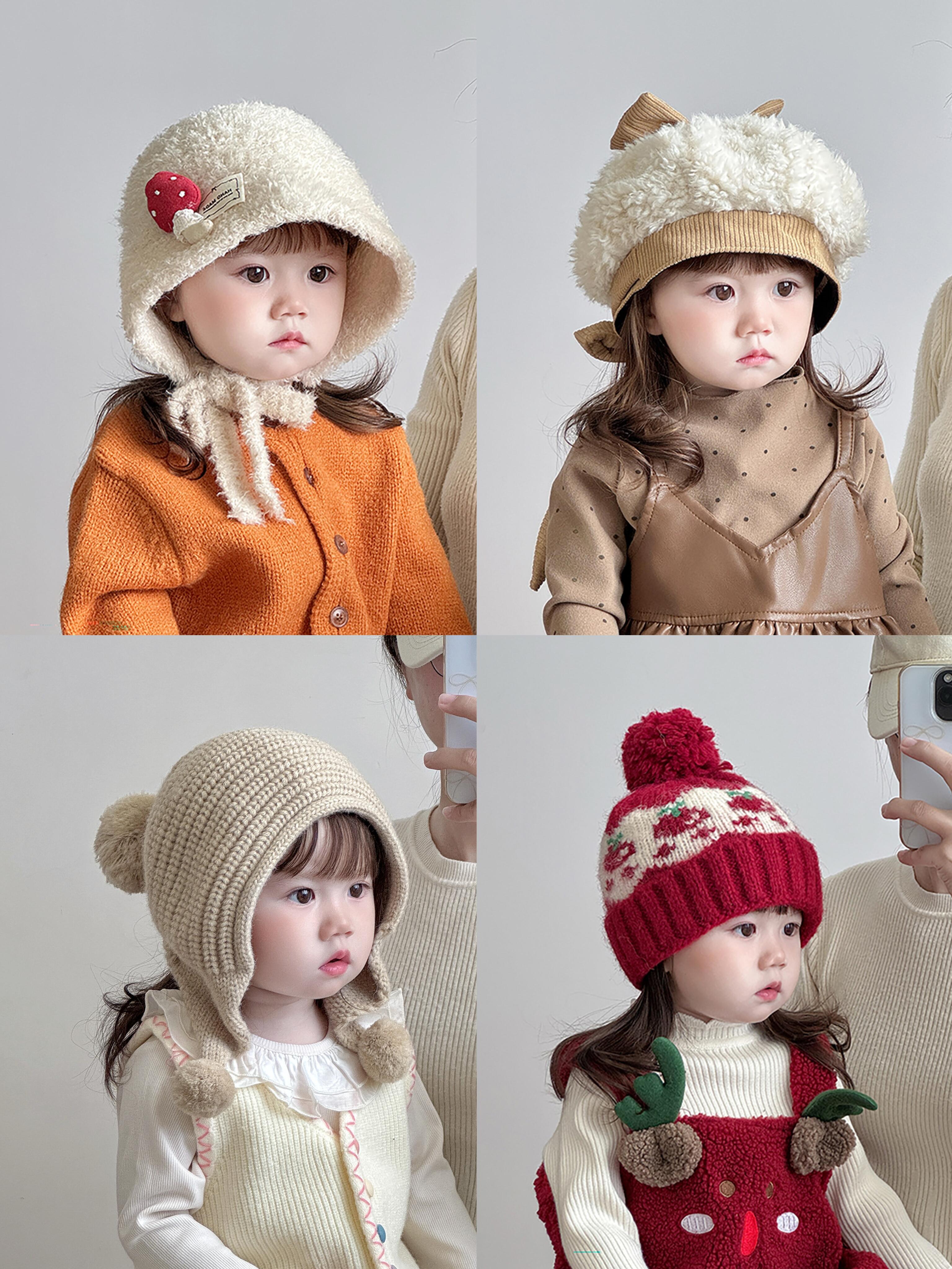 [01--200]圆顶休闲风无檐宝宝护耳帽婴儿卡通风少女风帽子