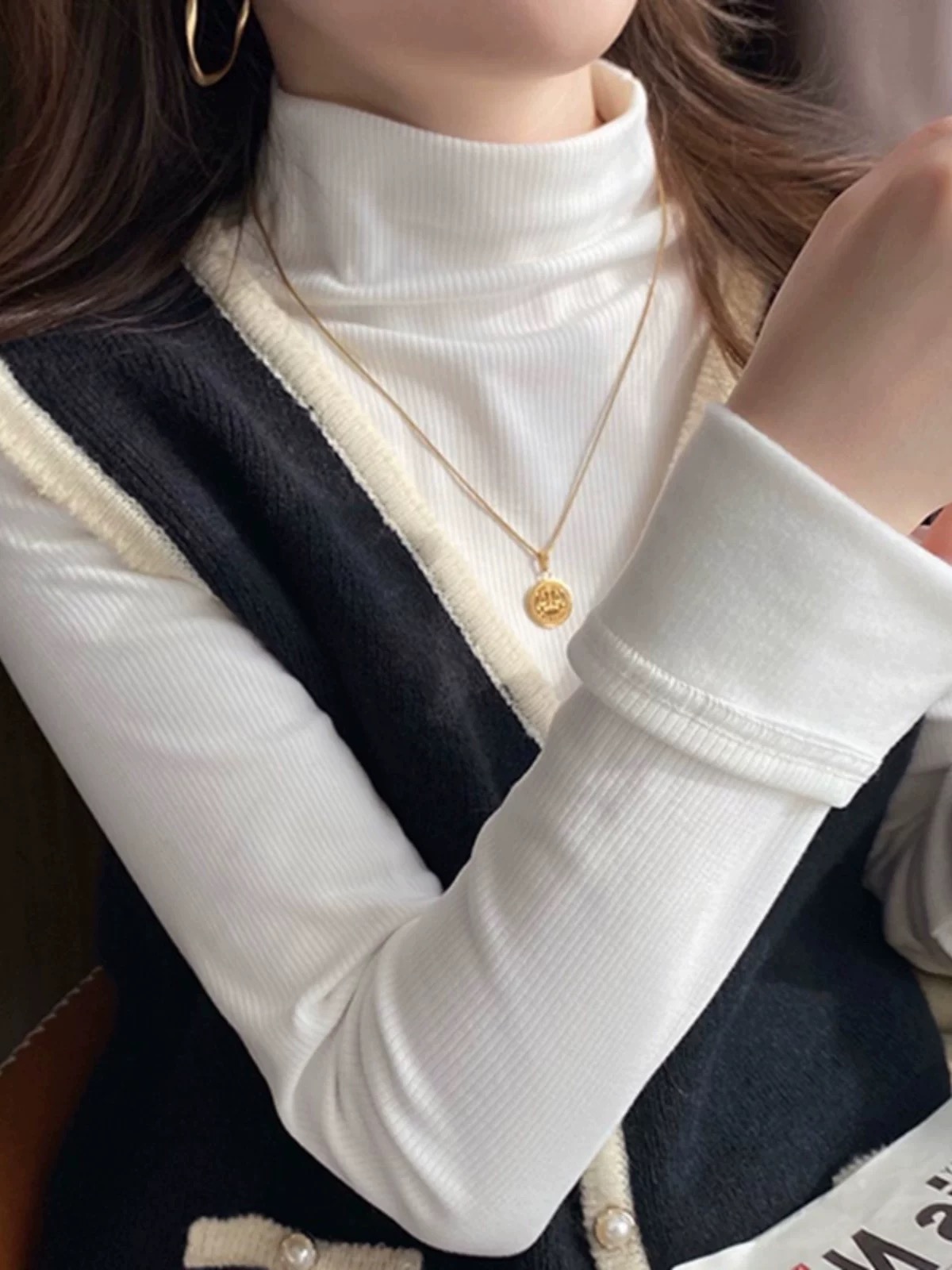 【磨毛加绒】2025秋冬新款半高领打底女新百搭内搭中领长袖修身保暖