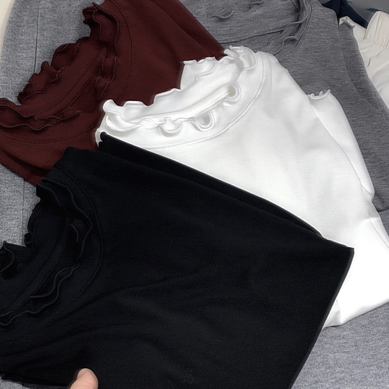 宝衣家 秋冬柔软百搭双层木耳边打底长袖