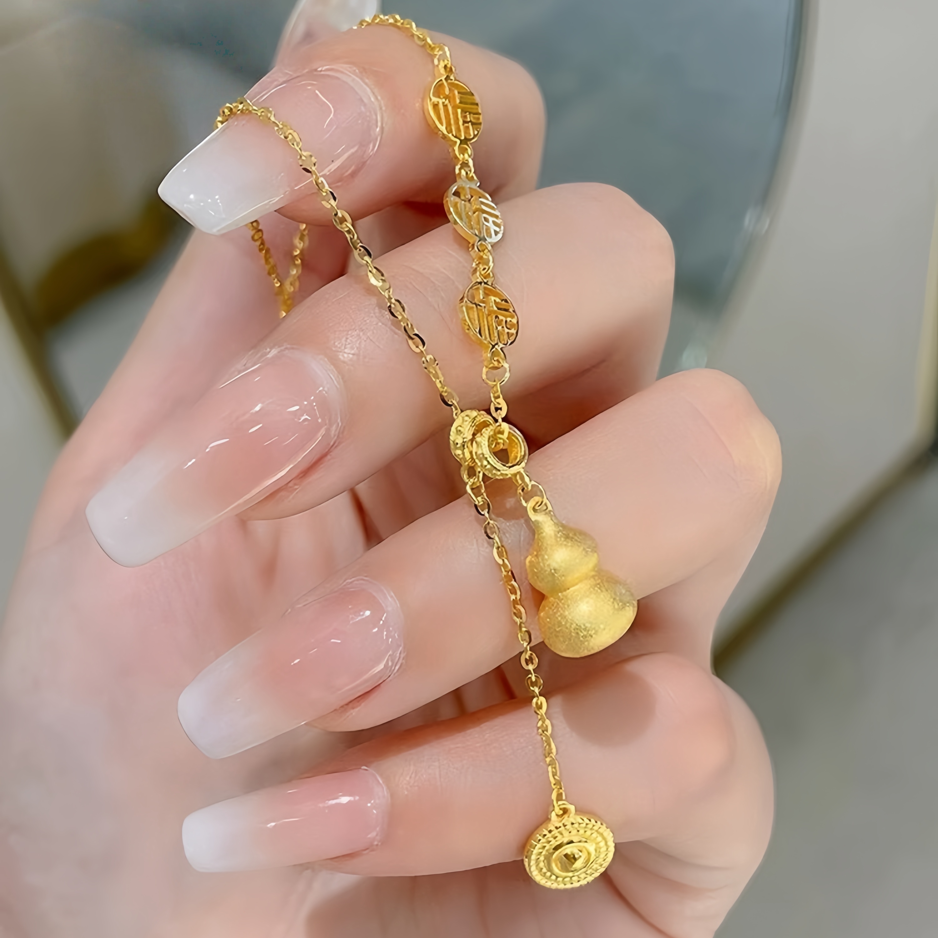 黄铜项链 新中式福牌葫芦项链不掉色轻奢气质精致锁骨链毛衣链潮