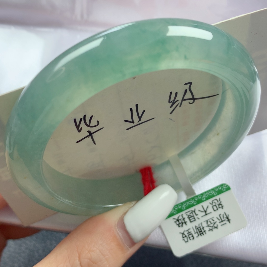 未镶嵌手镯翡翠高冰晴水玻璃底绿宝石毕业款正圈52