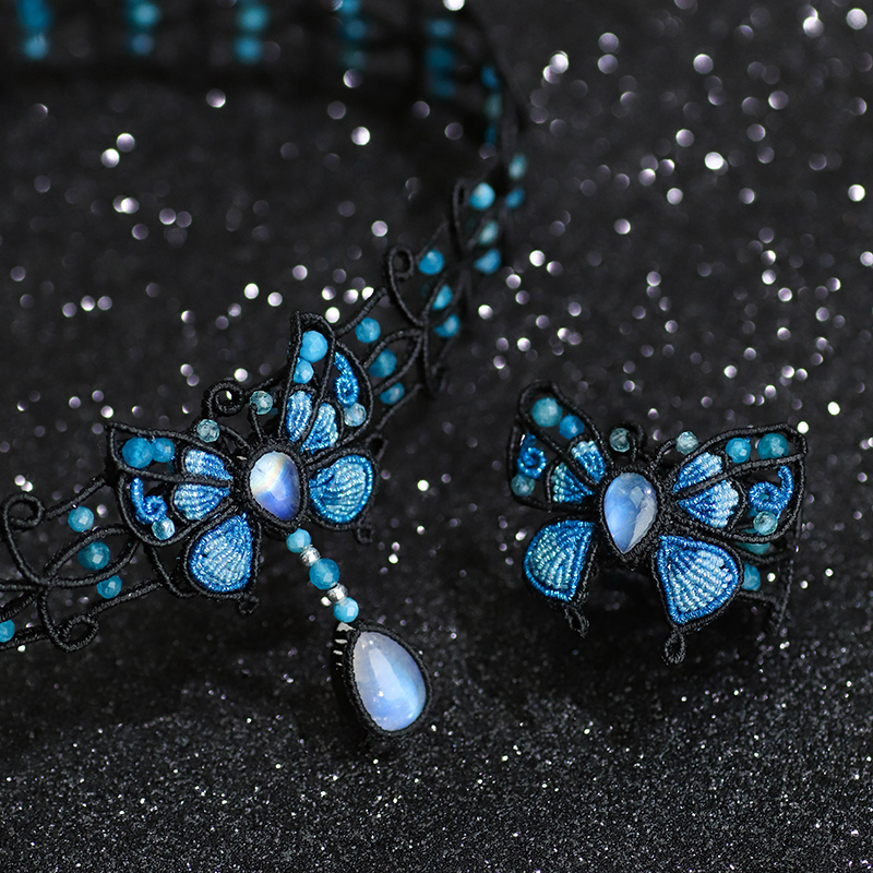 栖石原创中级编绳教程觅蝶蝴蝶项链戒指首饰古典编绳饰品