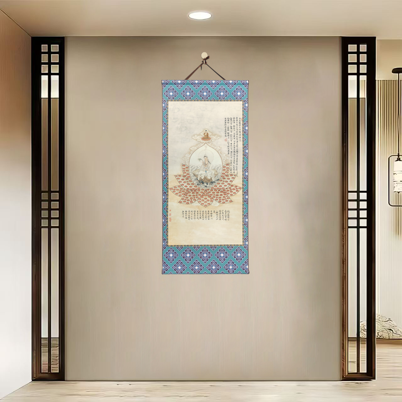 {40-801观音听法}净尺寸40x85cm现代简约挂轴装饰画办公室家居装