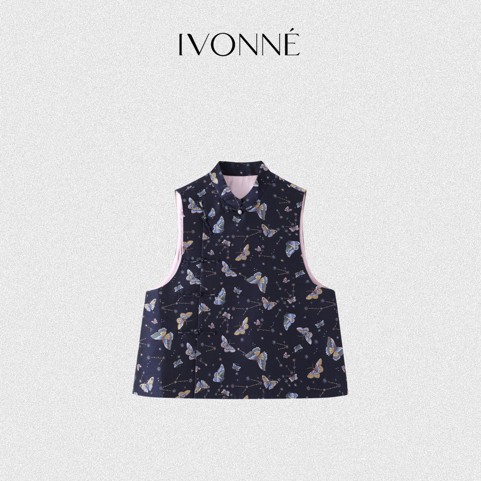 IVONNE｜梦蝶 六重纬宋锦 2025秋冬新品 100桑蚕丝 立领足银扣马甲