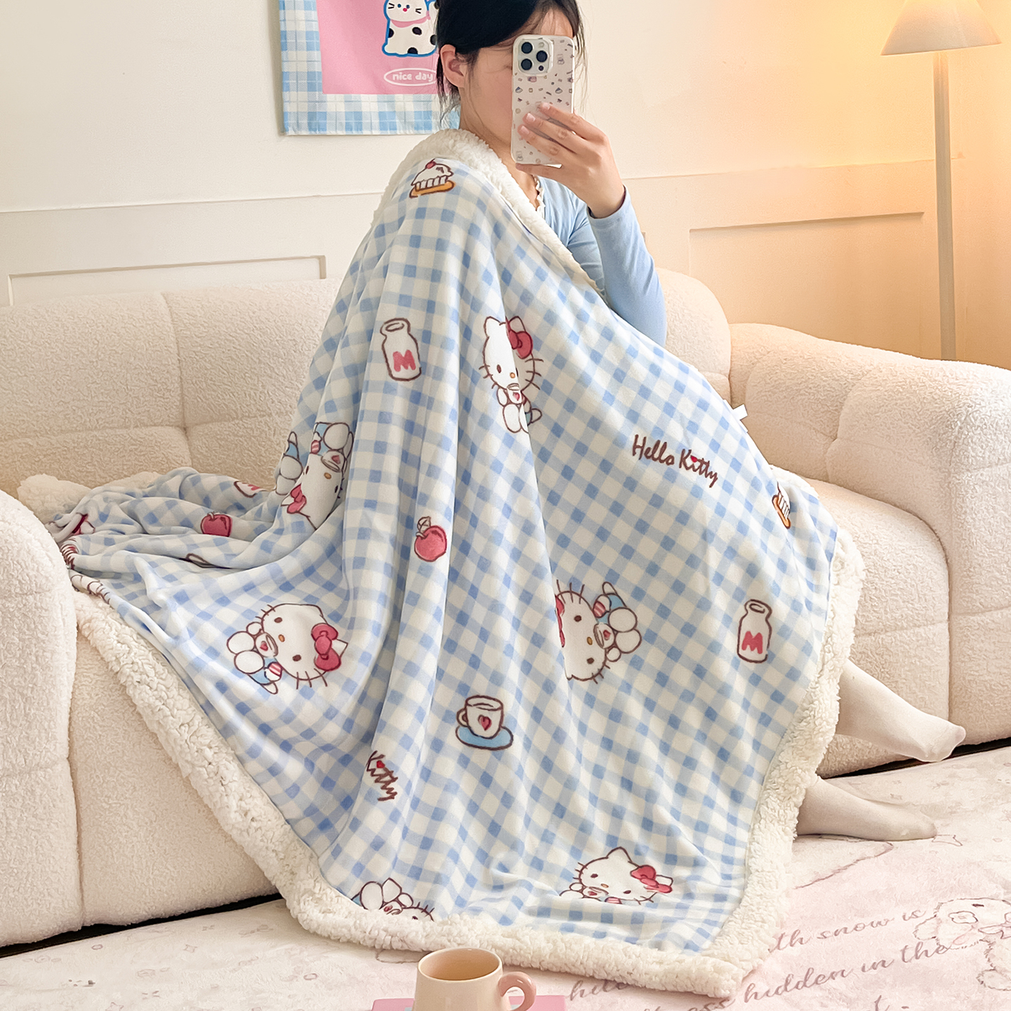 正品三丽鸥双层毯子盖毯少女可爱卡通加厚牛奶绒毛毯多功能四季毯